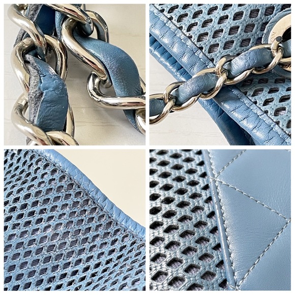 Chanel blue perforated and quilted leather Up  In The Air shoulder tote bag - Picture 5 of 13